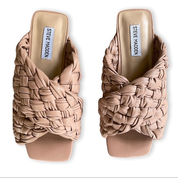 Steve Madden Board Sandals Marina Braided Slides Bohemian Nude Neutral Flats - Picture 3 of 6